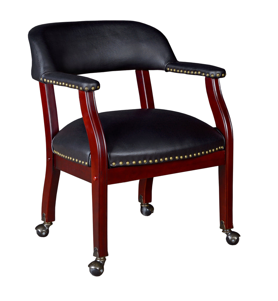 Regency Ivy League Low Curved Back Guest Chair with Saddle Seat & Brass Casters, Rolling Wood Office Seating for Reception Areas, Libraries, Meeting Rooms & Executive Spaces