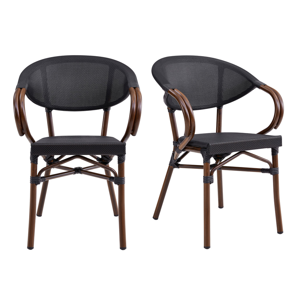 Eurostyle Jannie Stackable Outdoor Textilene Armchairs, Set of 2, Brown