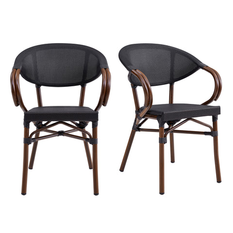 Eurostyle Jannie Stackable Outdoor Textilene Armchairs, Set of 2, Brown