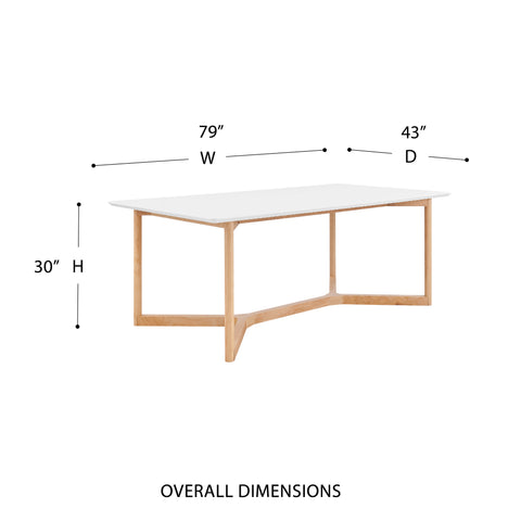 Eurostyle Aren 79 Inch Dining Table for 8, White Top, Natural Beech Base