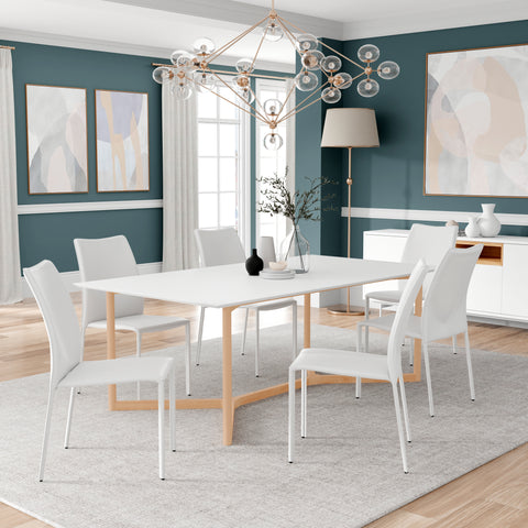 Eurostyle Aren 79 Inch Dining Table for 8, White Top, Natural Beech Base