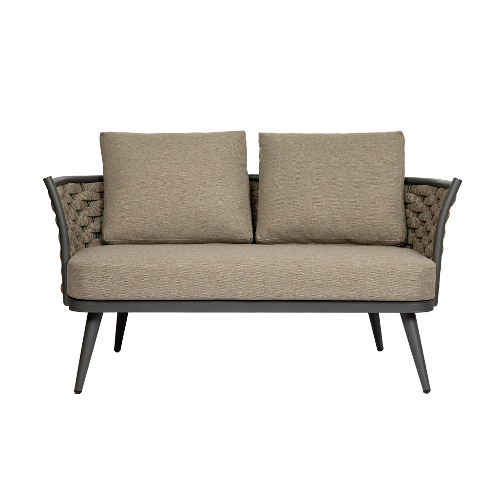 Eurostyle Solna Outdoor Loveseat, Water-Repellent Taupe Fabric, Gray Frame