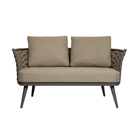 Eurostyle Solna Outdoor Loveseat, Water-Repellent Taupe Fabric, Gray Frame