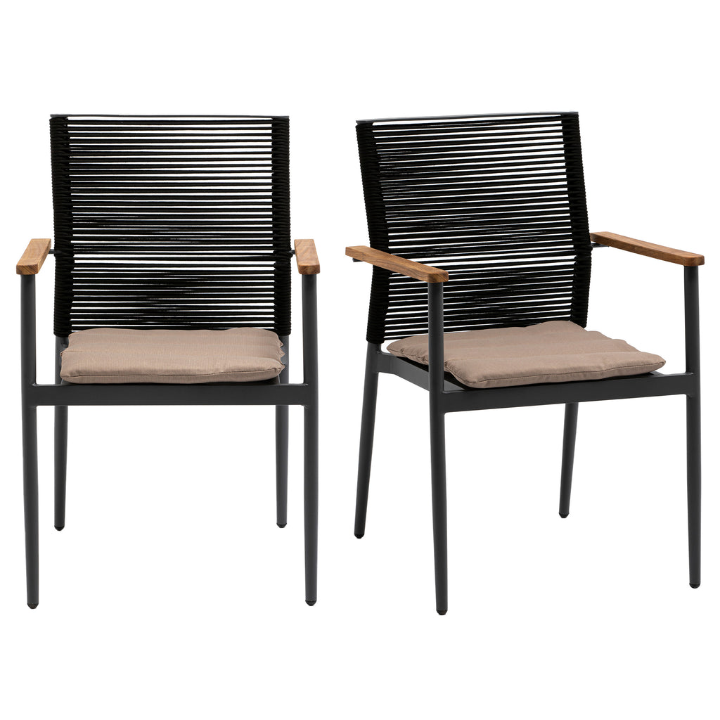 Eurostyle Skog Stackable Outdoor Armchairs with Teak Arms, Set of 2, Black