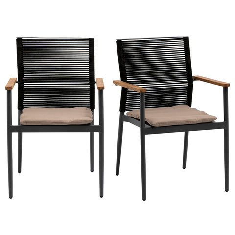 Eurostyle Skog Stackable Outdoor Armchairs with Teak Arms, Set of 2, Black