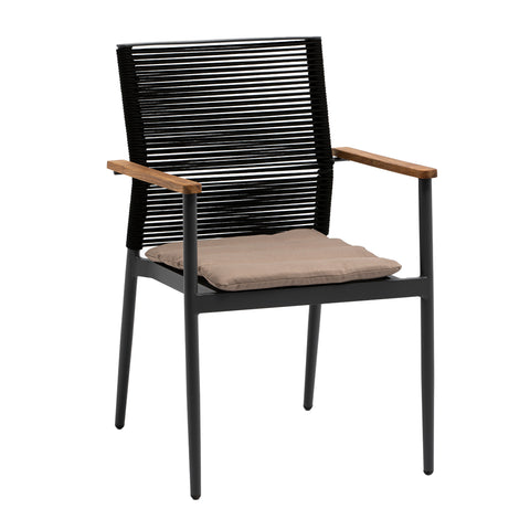 Eurostyle Skog Stackable Outdoor Armchairs with Teak Arms, Set of 2, Black