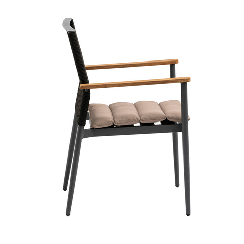Eurostyle Skog Stackable Outdoor Armchairs with Teak Arms, Set of 2, Black