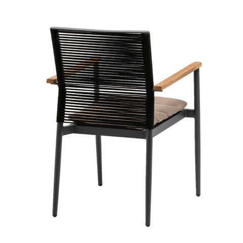 Eurostyle Skog Stackable Outdoor Armchairs with Teak Arms, Set of 2, Black