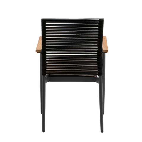 Eurostyle Skog Stackable Outdoor Armchairs with Teak Arms, Set of 2, Black
