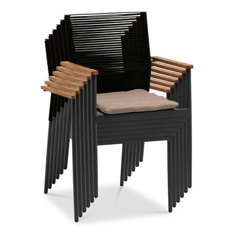 Eurostyle Skog Stackable Outdoor Armchairs with Teak Arms, Set of 2, Black