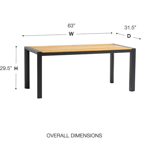 Eurostyle Skog 63 Inch Outdoor Dining Table for 6, Teak Top, Anthracite
