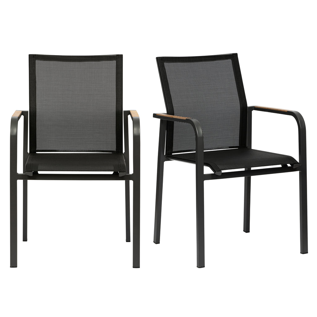 Eurostyle Tristan Stackable Outdoor Textilene Armchairs, Set of 2, Black