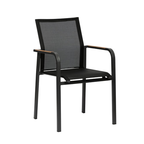Eurostyle Tristan Stackable Outdoor Textilene Armchairs, Set of 2, Black