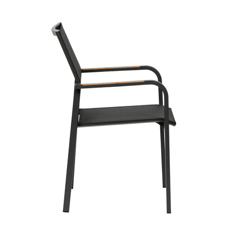Eurostyle Tristan Stackable Outdoor Textilene Armchairs, Set of 2, Black