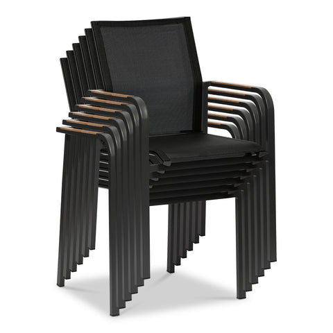 Eurostyle Tristan Stackable Outdoor Textilene Armchairs, Set of 2, Black