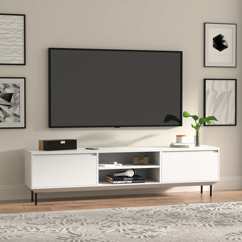 Eurostyle Saga 79 Inch Media Stand with Cabinets and Shelves, Matte White