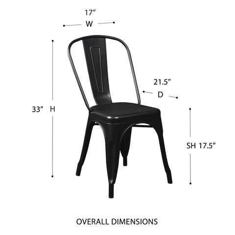 Eurostyle Corsair Stackable Steel Dining Chairs, Set of 4, Black, 14-High