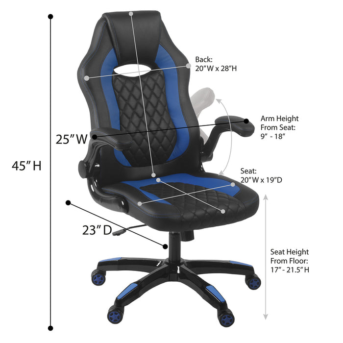 Aon Archeus Gaming Style Computer Desk Chair, Built-In Lumbar Support, Flip-Up Arm, Lock/Tilt 360 Swivel, 300 lb. max
