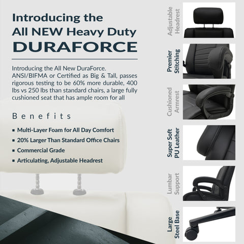 Romig DuraForce Big & Tall Executive Office Chair – Ergonomic Office Chair with Adjustable Height for Larger Users