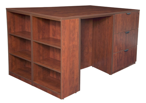 Regency Legacy Stand Up Lateral File/ 3 Desk Quad with Bookcase End