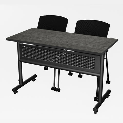Regency Kobe 48 x 24 in. FlipTop Training Nesting Table w/ Modesty Panel & 2 Knight Mesh Chairs