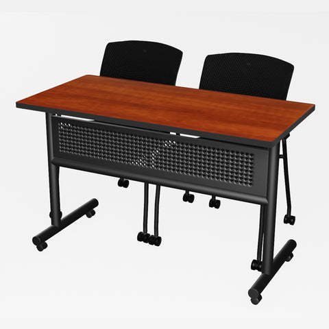 Regency Kobe 48 x 24 in. FlipTop Training Nesting Table w/ Modesty Panel & 2 Knight Mesh Chairs