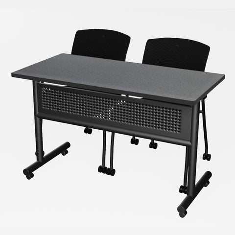 Regency Kobe 48 x 24 in. FlipTop Training Nesting Table w/ Modesty Panel & 2 Knight Mesh Chairs