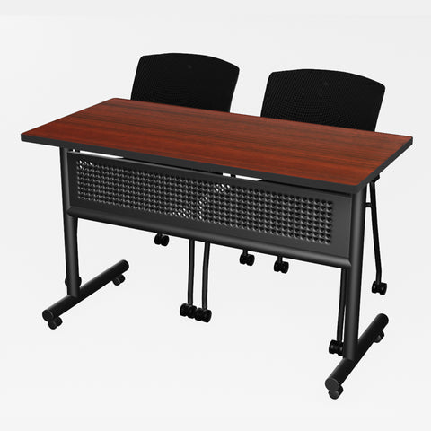 Regency Kobe 48 x 24 in. FlipTop Training Nesting Table w/ Modesty Panel & 2 Knight Mesh Chairs