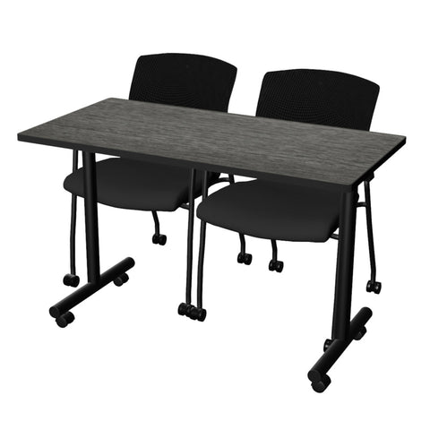 Regency Kobe 48 x 24 in. Mobile TBase Training Seminar Table 2 Knight Mesh Chairs