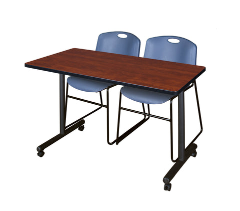 Regency Kobe 48 x 24 in. Mobile TBase Training Table 2 Zeng Stack Chairs