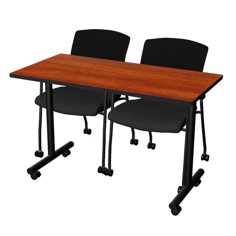 Regency Kobe 48 x 24 in. Mobile TBase Training Seminar Table 2 Knight Mesh Chairs