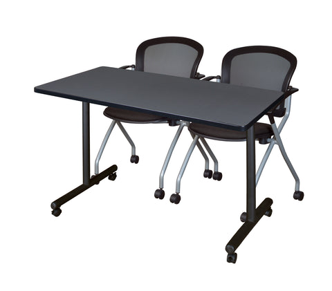 Regency Kobe 48 x 24 in. Mobile TBase Training Table 2 Cadence Nesting Chairs