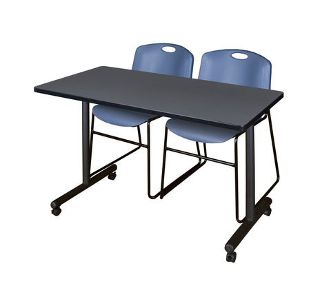 Regency Kobe 48 x 24 in. Mobile TBase Training Table 2 Zeng Stack Chairs