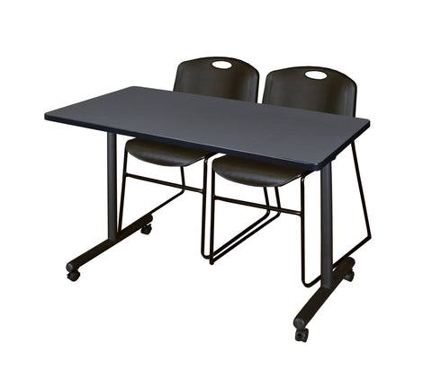 Regency Kobe 48 x 24 in. Mobile TBase Training Table 2 Zeng Stack Chairs