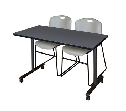 Regency Kobe 48 x 24 in. Mobile TBase Training Table 2 Zeng Stack Chairs