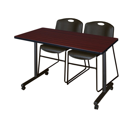 Regency Kobe 48 x 24 in. Mobile TBase Training Table 2 Zeng Stack Chairs