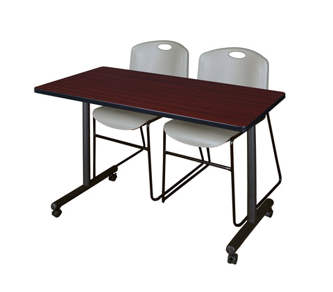 Regency Kobe 48 x 24 in. Mobile TBase Training Table 2 Zeng Stack Chairs