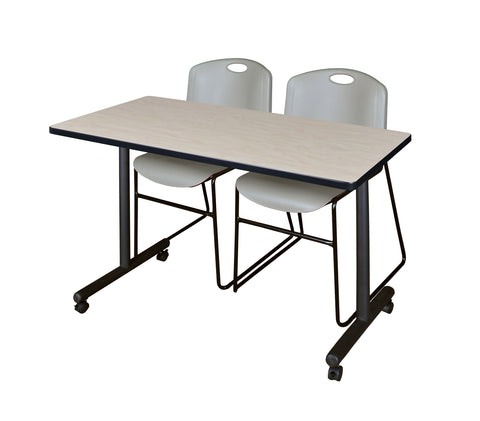 Regency Kobe 48 x 24 in. Mobile TBase Training Table 2 Zeng Stack Chairs