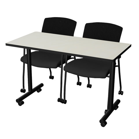 Regency Kobe 48 x 24 in. Mobile TBase Training Seminar Table 2 Knight Mesh Chairs