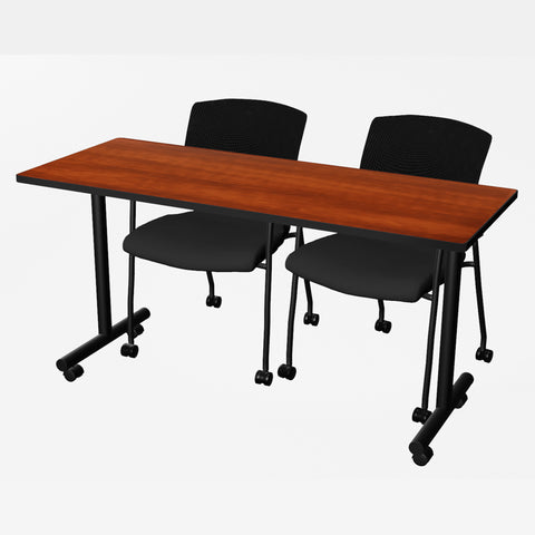 Regency Kobe 48 x 24 in. Mobile TBase Training Seminar Table 2 Knight Mesh Chairs