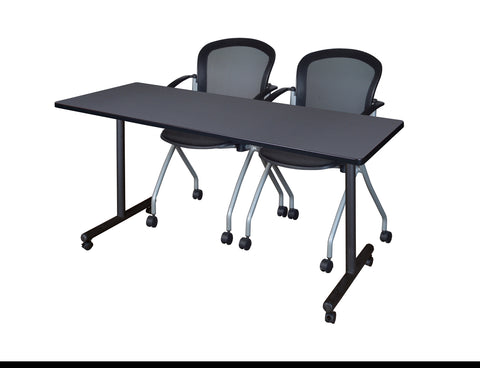 Regency Kobe 48 x 24 in. Mobile TBase Training Table 2 Cadence Nesting Chairs