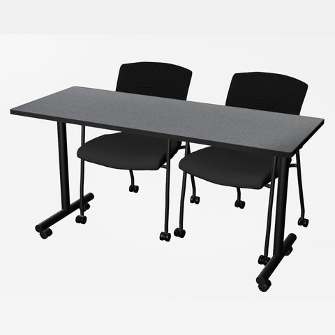 Regency Kobe 48 x 24 in. Mobile TBase Training Seminar Table 2 Knight Mesh Chairs