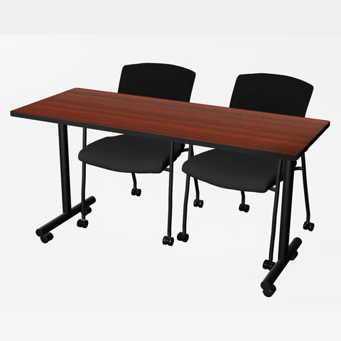 Regency Kobe 48 x 24 in. Mobile TBase Training Seminar Table 2 Knight Mesh Chairs