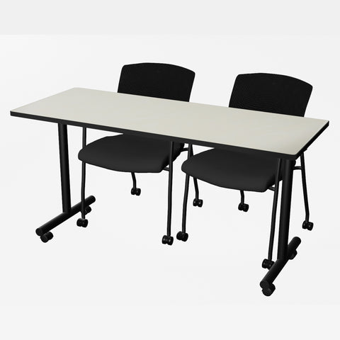 Regency Kobe 48 x 24 in. Mobile TBase Training Seminar Table 2 Knight Mesh Chairs