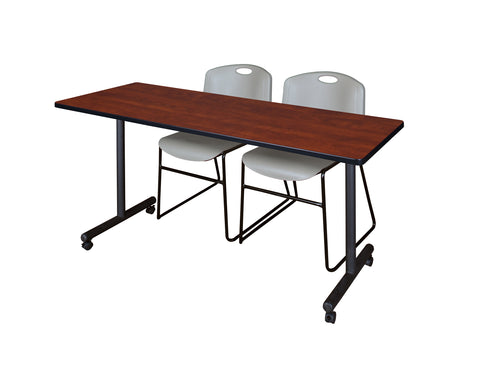 Regency Kobe 48 x 24 in. Mobile TBase Training Table 2 Zeng Stack Chairs