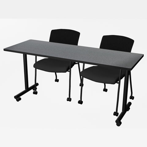 Regency Kobe 48 x 24 in. Mobile TBase Training Seminar Table 2 Knight Mesh Chairs