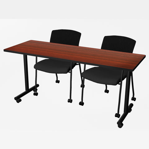 Regency Kobe 48 x 24 in. Mobile TBase Training Seminar Table 2 Knight Mesh Chairs