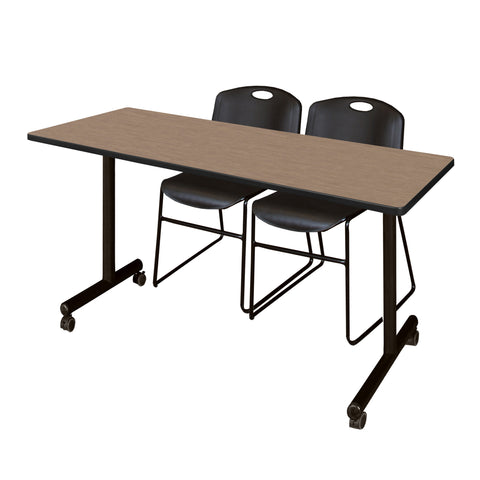 Regency Kobe 48 x 24 in. Mobile TBase Training Table 2 Zeng Stack Chairs