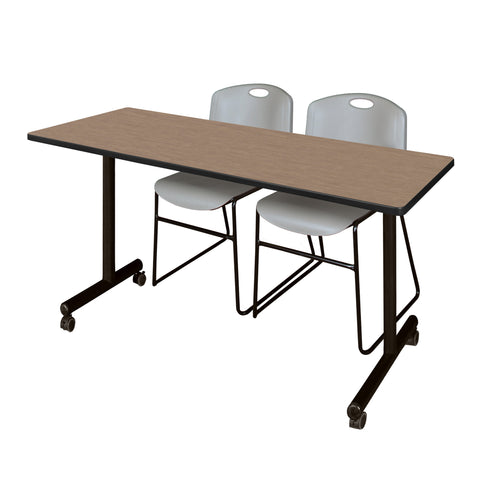 Regency Kobe 48 x 24 in. Mobile TBase Training Table 2 Zeng Stack Chairs