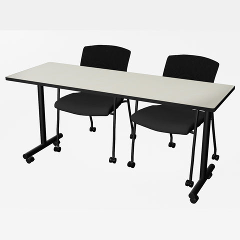 Regency Kobe 48 x 24 in. Mobile TBase Training Seminar Table 2 Knight Mesh Chairs